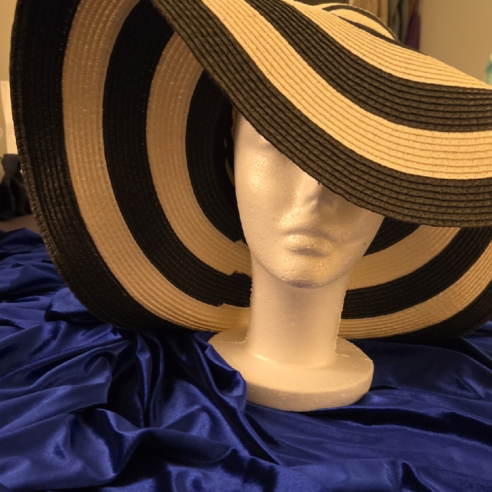 Elegant Black and White Wide-Brim Hat